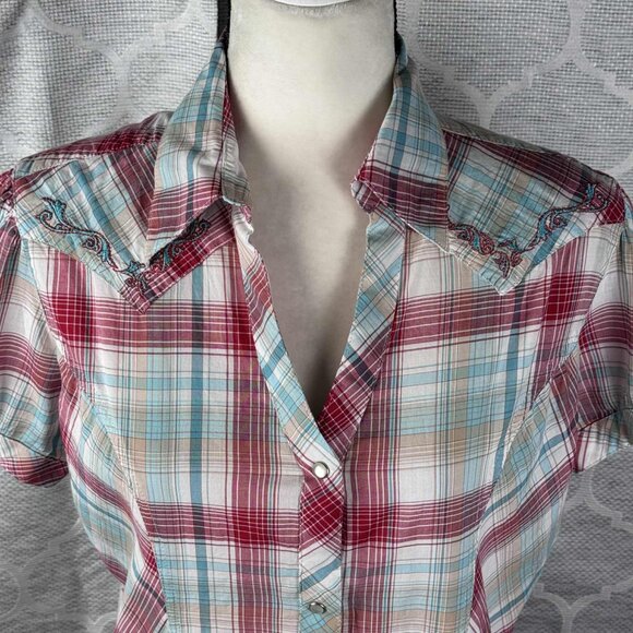 Wrangler Women's Plaid Western Pearl Snap Shirt w/ Embroidery | Size M - Picture 1 of 13